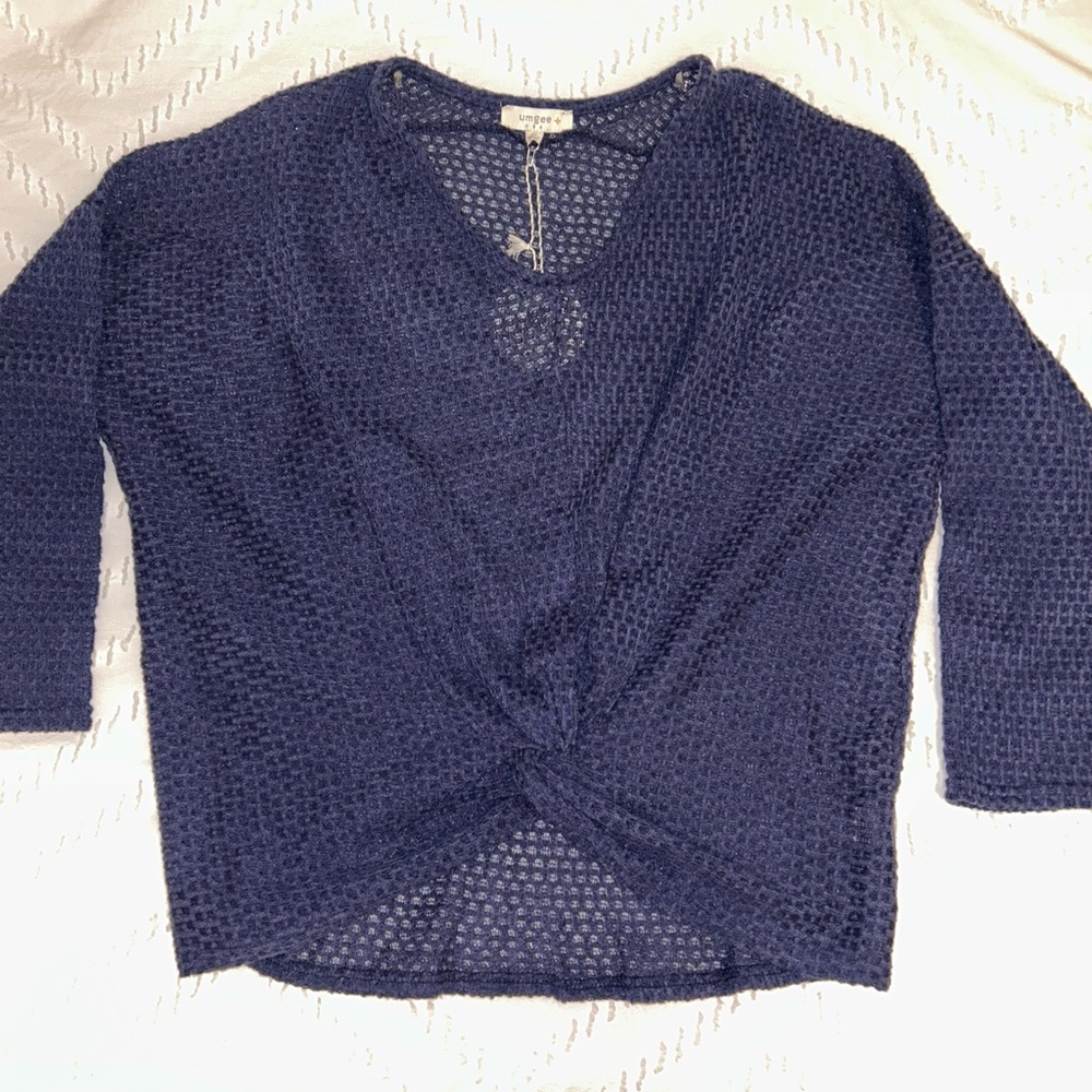 Umgee+ plus women’s twist top open‎ weave crochet top 3/4 length sleeve size XL